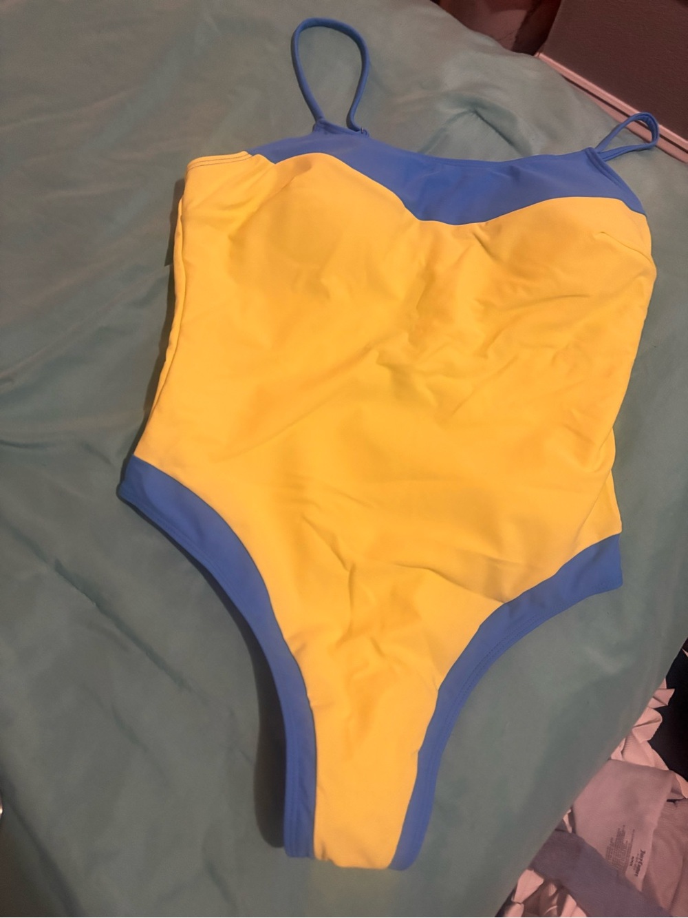 SHEIN Yellow and Blue Colorblock One-Piece Swimsuit